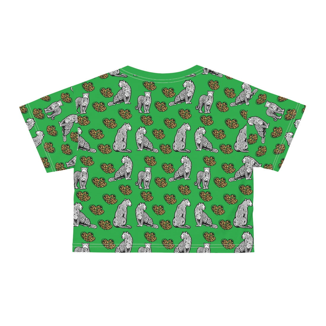 Lawn Green Cheetah Hearts AOP Crop Tee