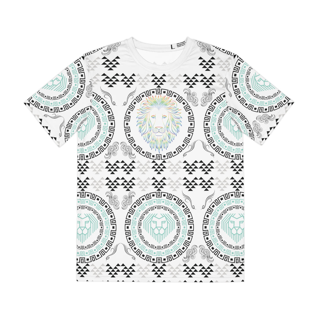White Geo Lion Head Polyester Tee (AOP)