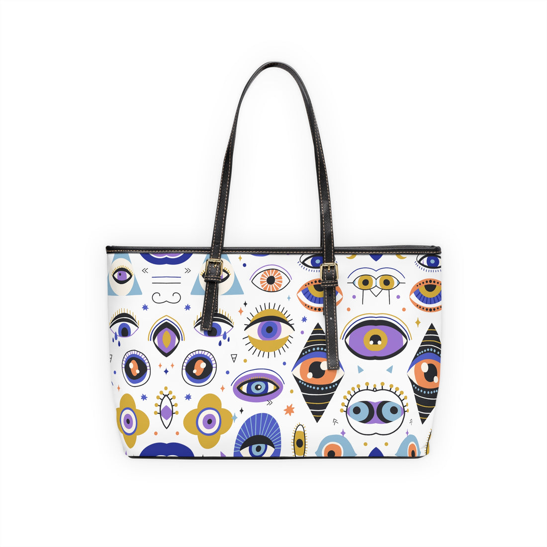 White Abstract Evil Eye PU Leather Shoulder Bag