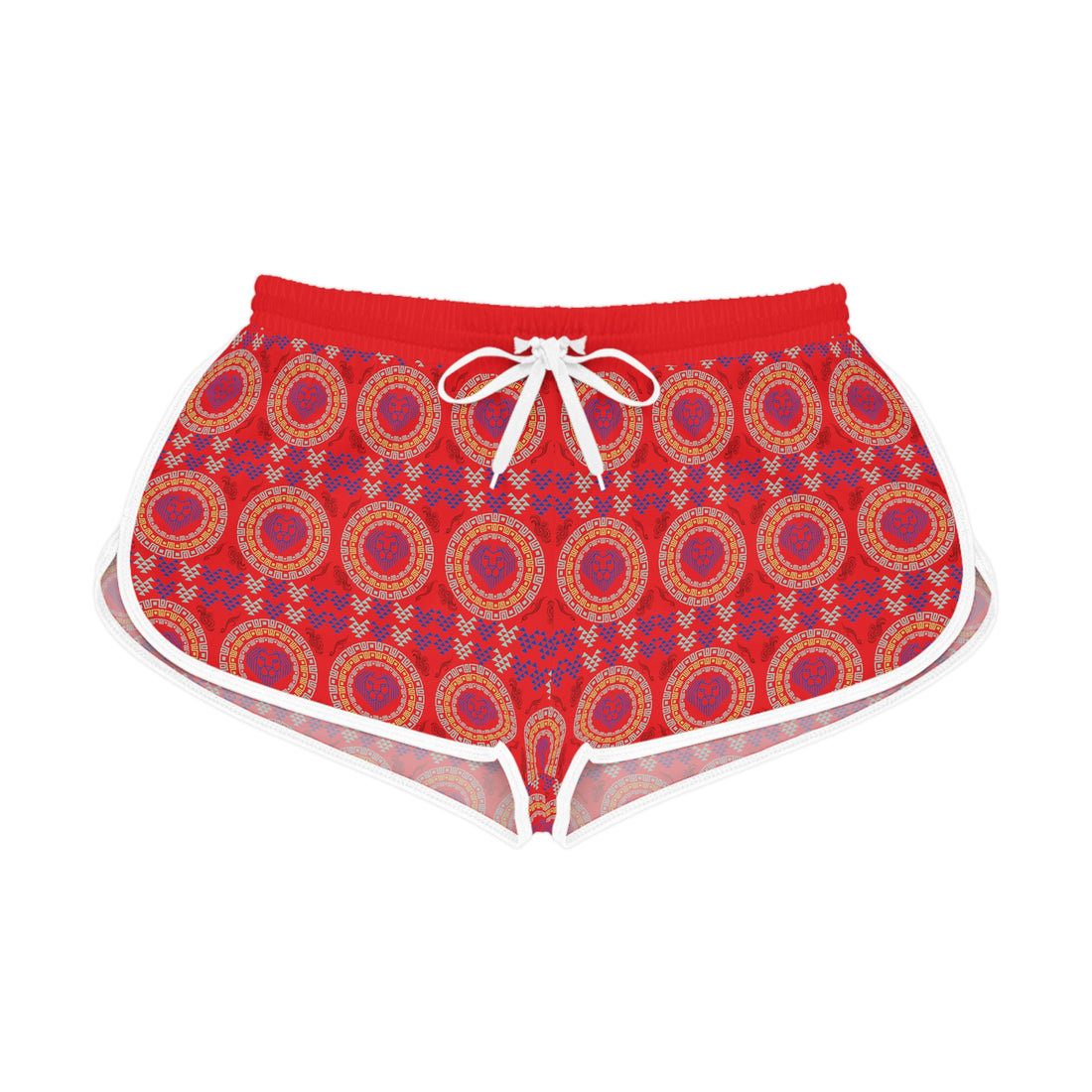 Red Geo Lion Head Relaxed Gym Shorts