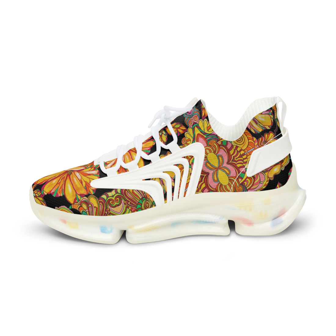 Black Artsy Floral OTT Men's Mesh Knit Sneakers