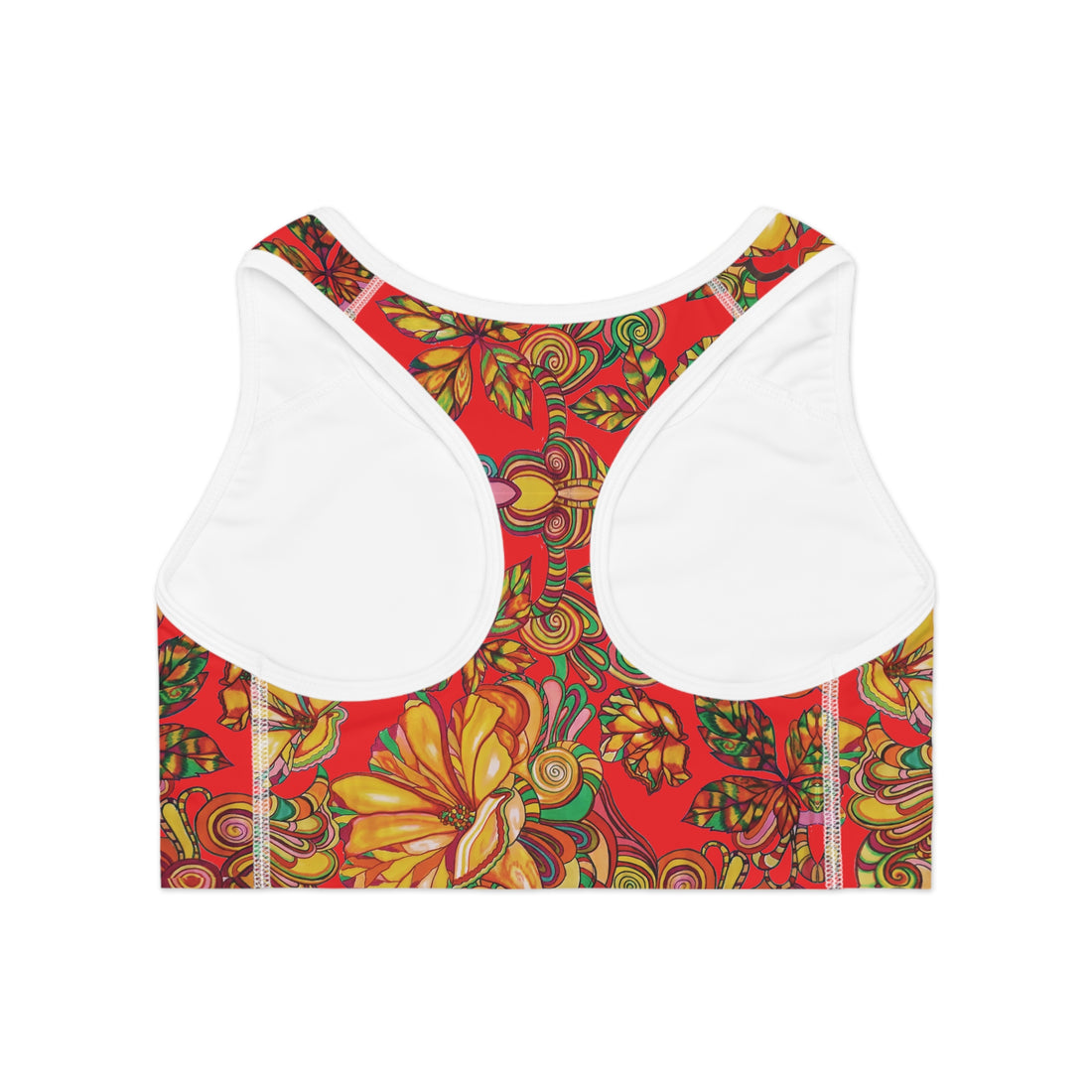 Red Artsy Floral Racer Back (AOP) Sports Bra