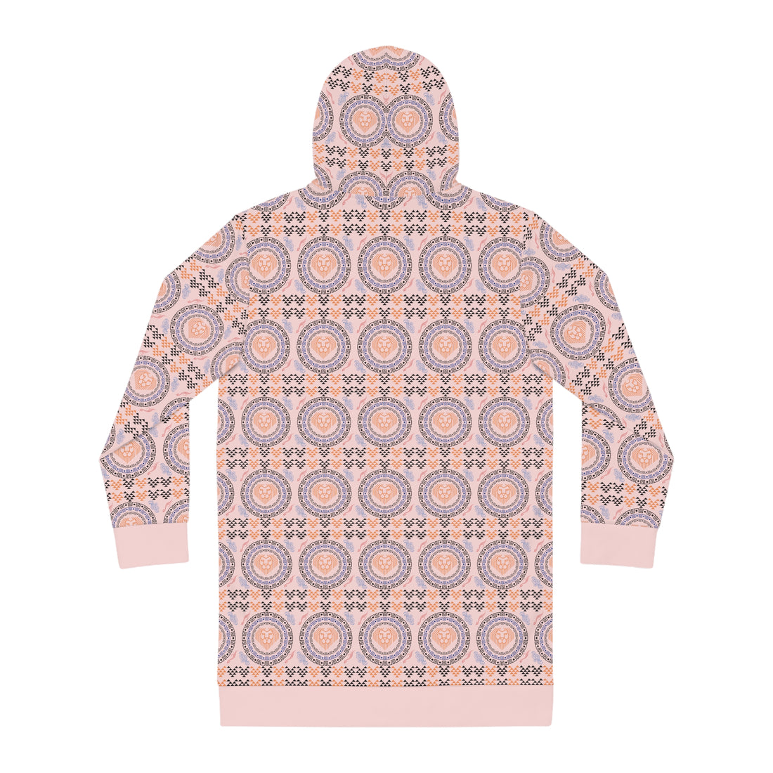 Pale Pink Geo Lion Head Hoodie Dress (AOP)