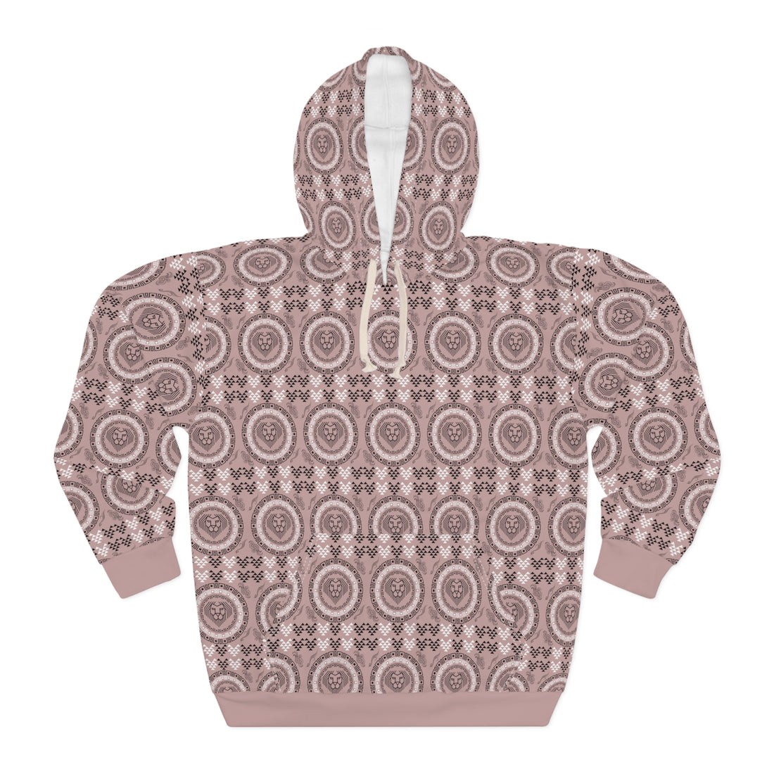 Taupe Geo Lion Head Pullover Hoodie