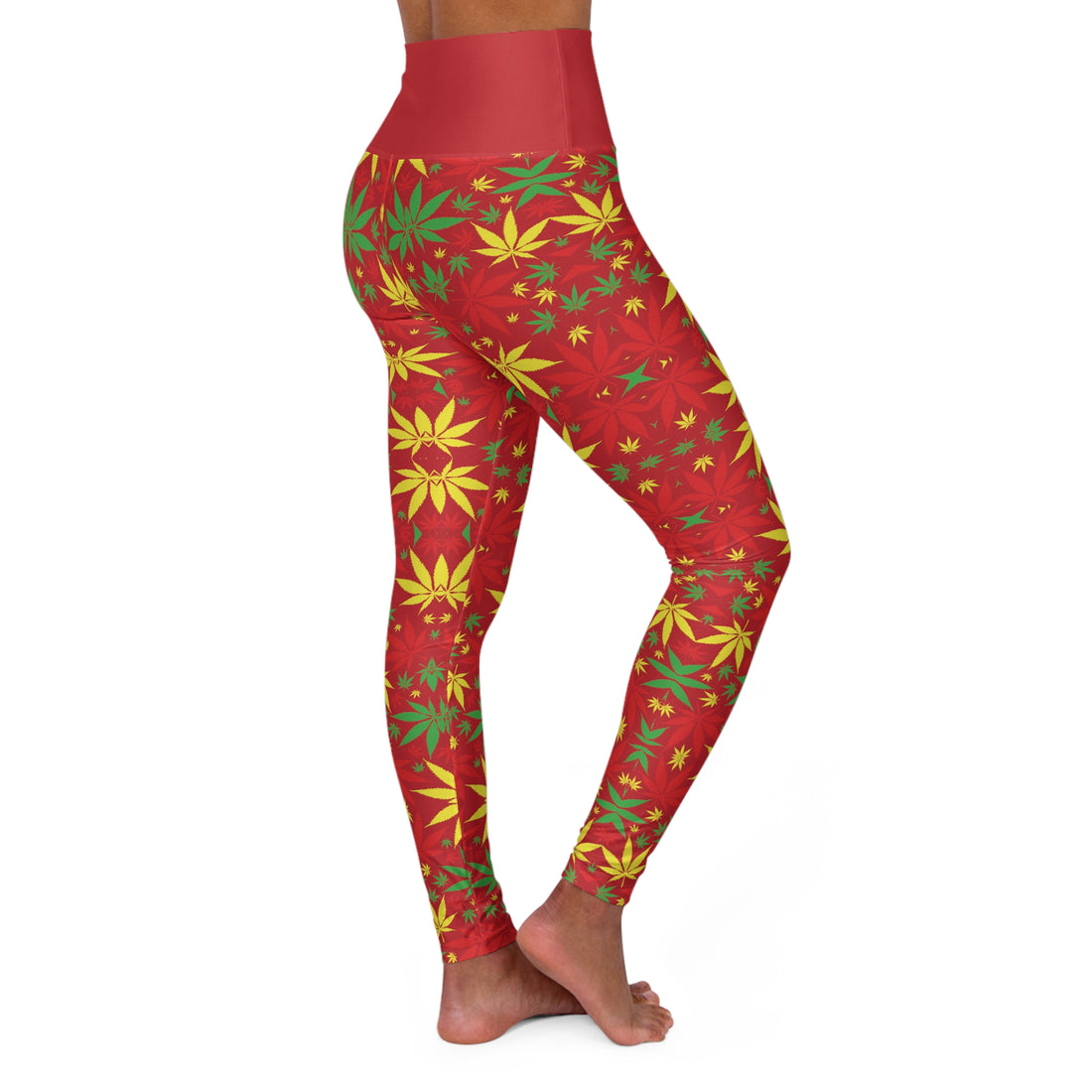 Deep Red Tropical Rasta Toned Yoga Leggings