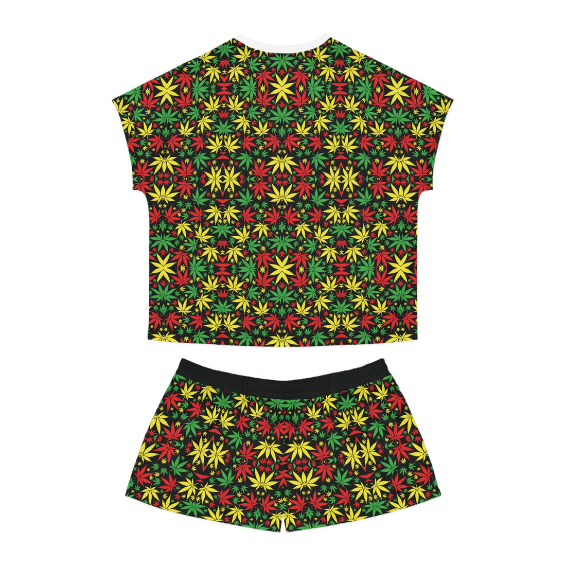 Black Tropical Rasta Toned Short Pajama Set (AOP)