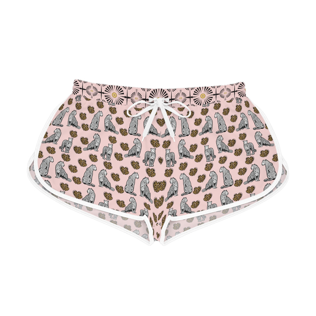 Pale Pink Cheetah Hearts Relaxed Shorts