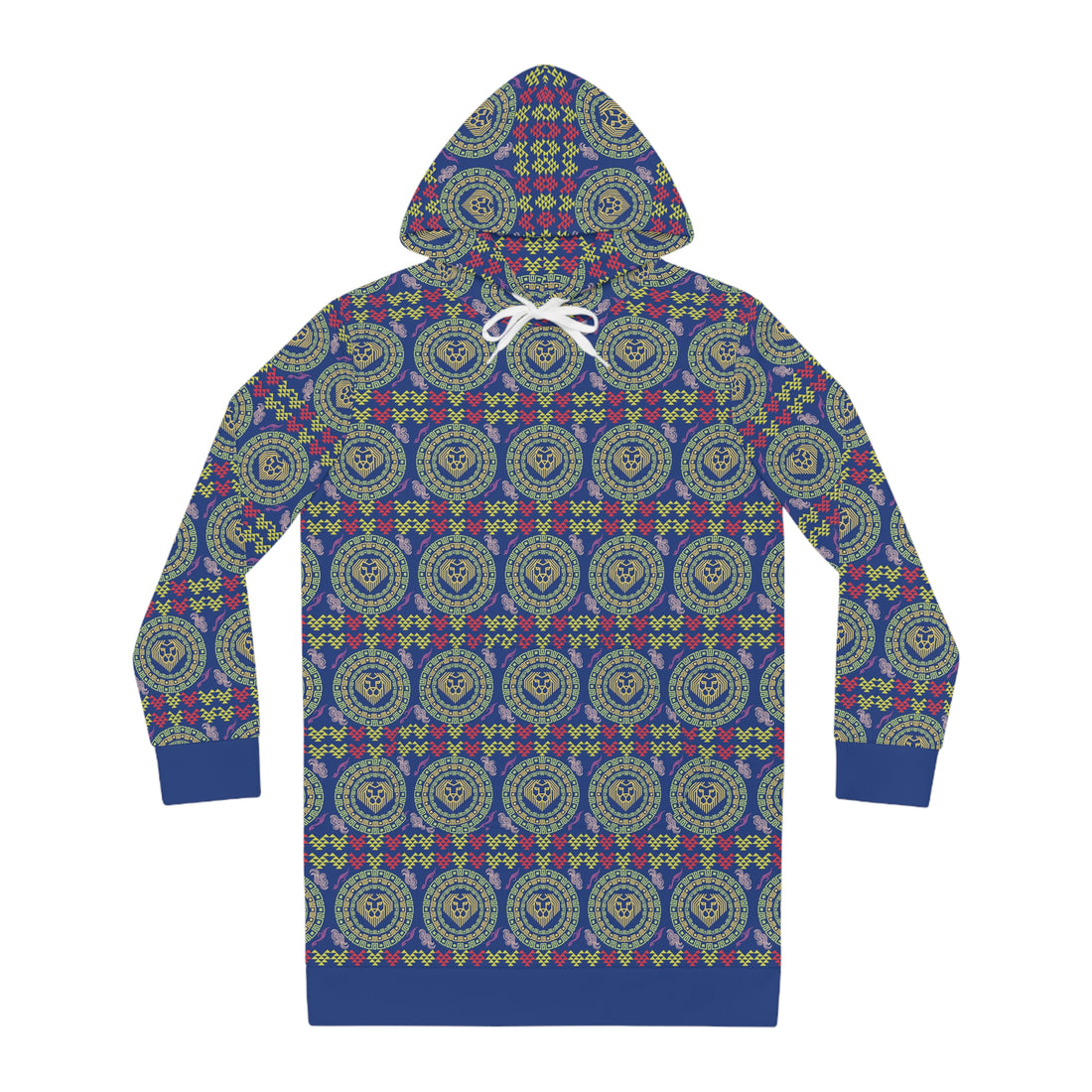 Blue Geo Lion Head Hoodie Dress (AOP)