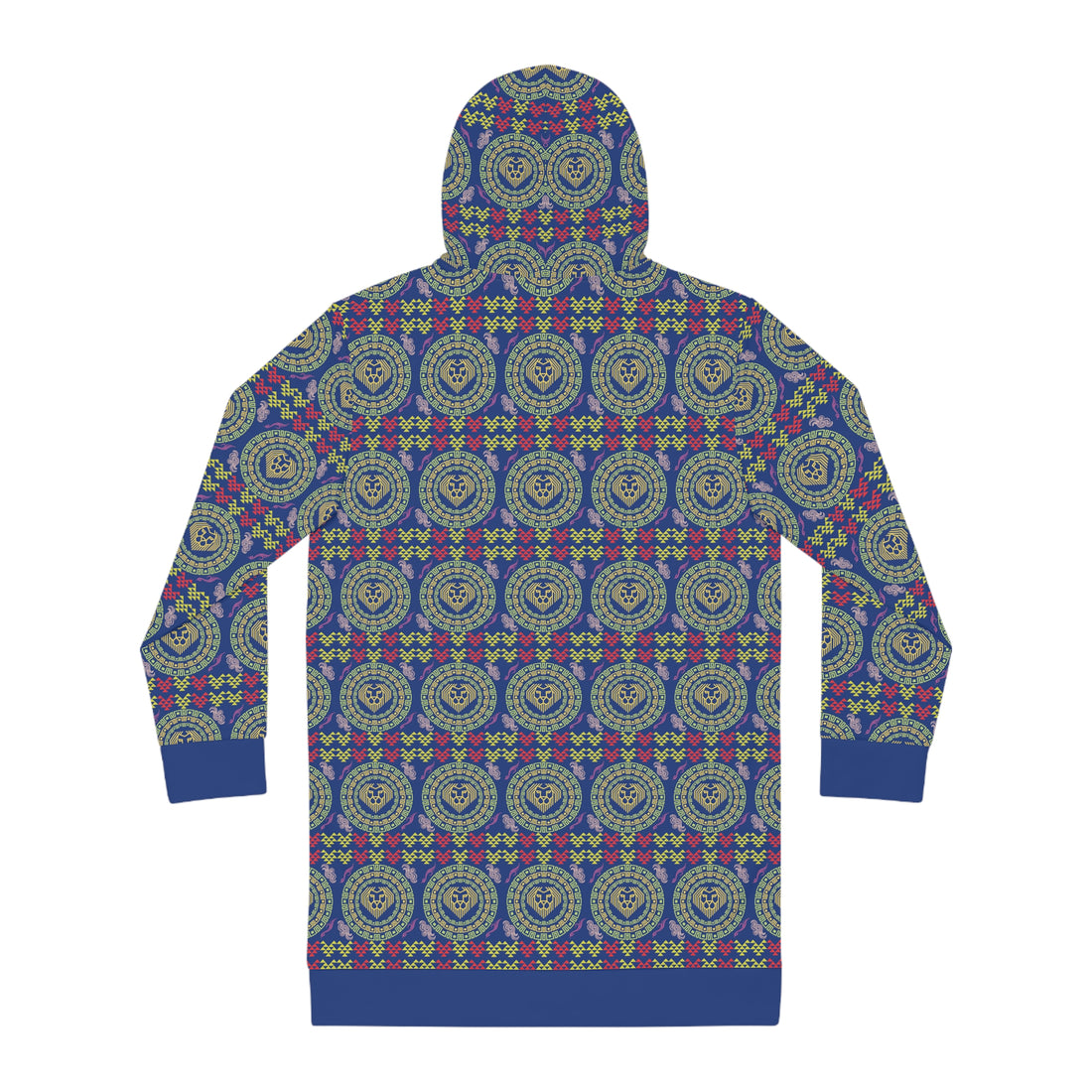 Blue Geo Lion Head Hoodie Dress (AOP)