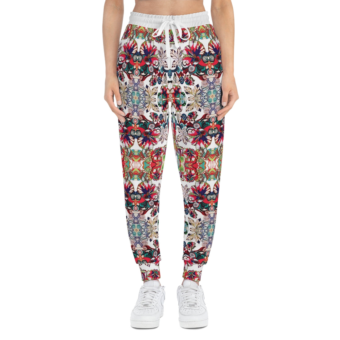 White Graphic Floral Pop AOP Joggers