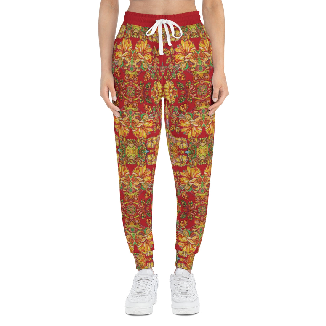 Deep Red AOP Artsy Floral Joggers