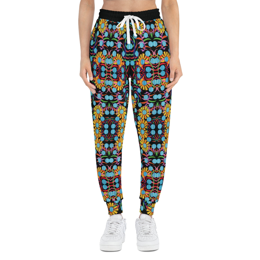 Black AOP Sunflower Print Joggers