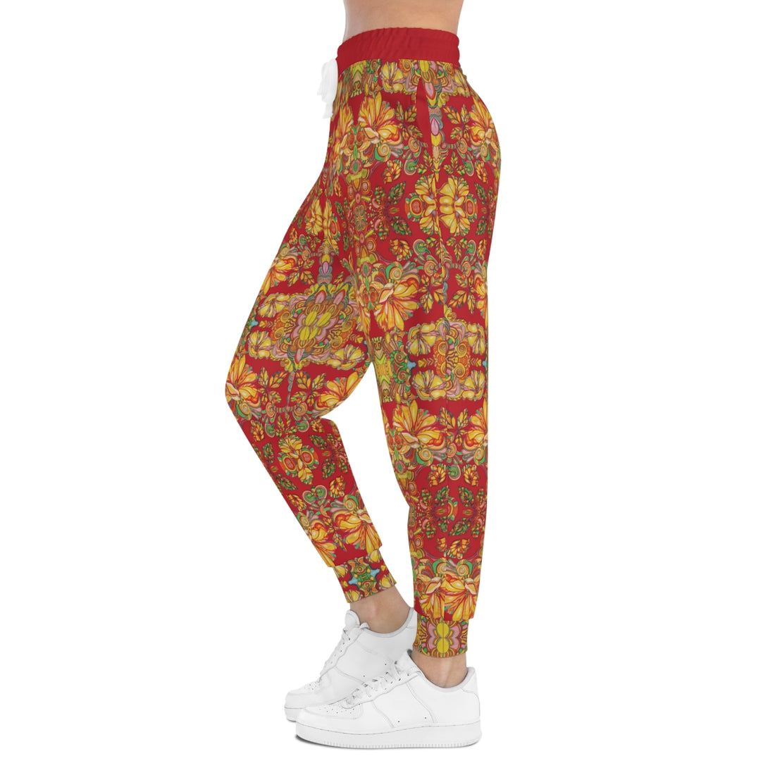 Deep Red AOP Artsy Floral Joggers