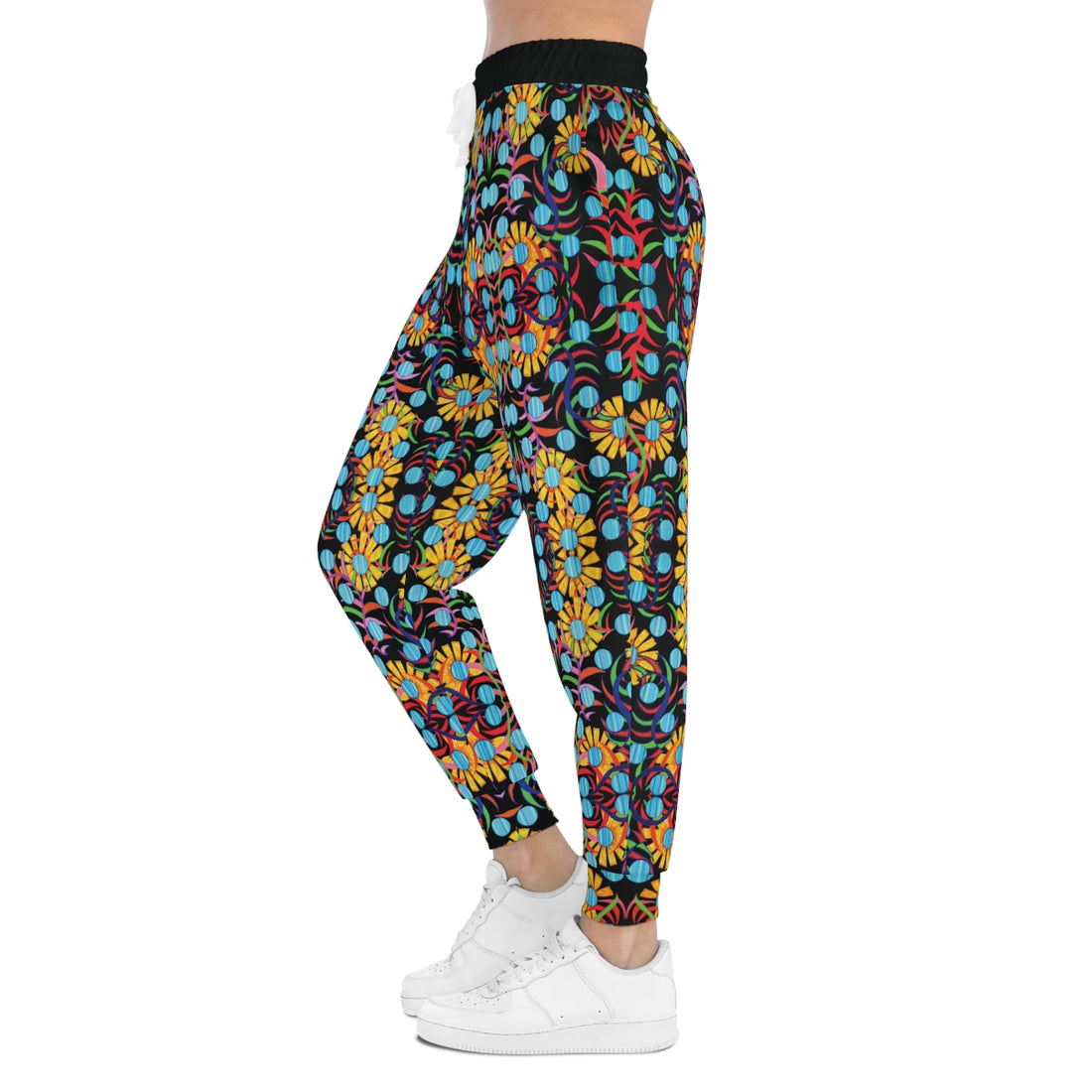 Black AOP Sunflower Print Joggers