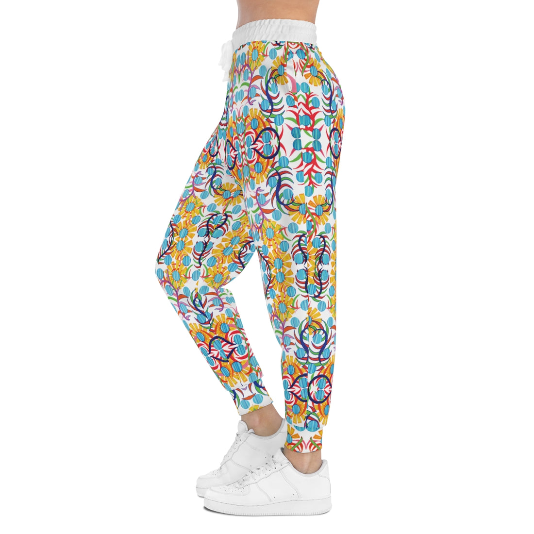 White AOP Sunflower Print Joggers