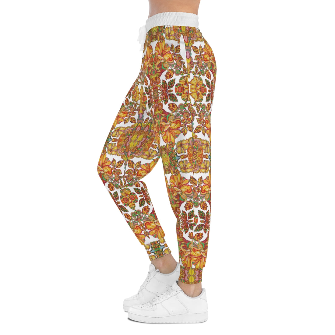 White AOP Artsy Floral Joggers