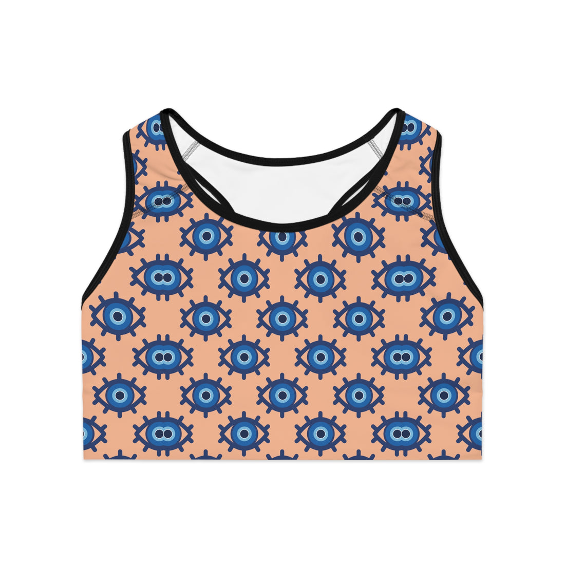 Peach Fuzz Evil Eye (AOP) Sports Bra