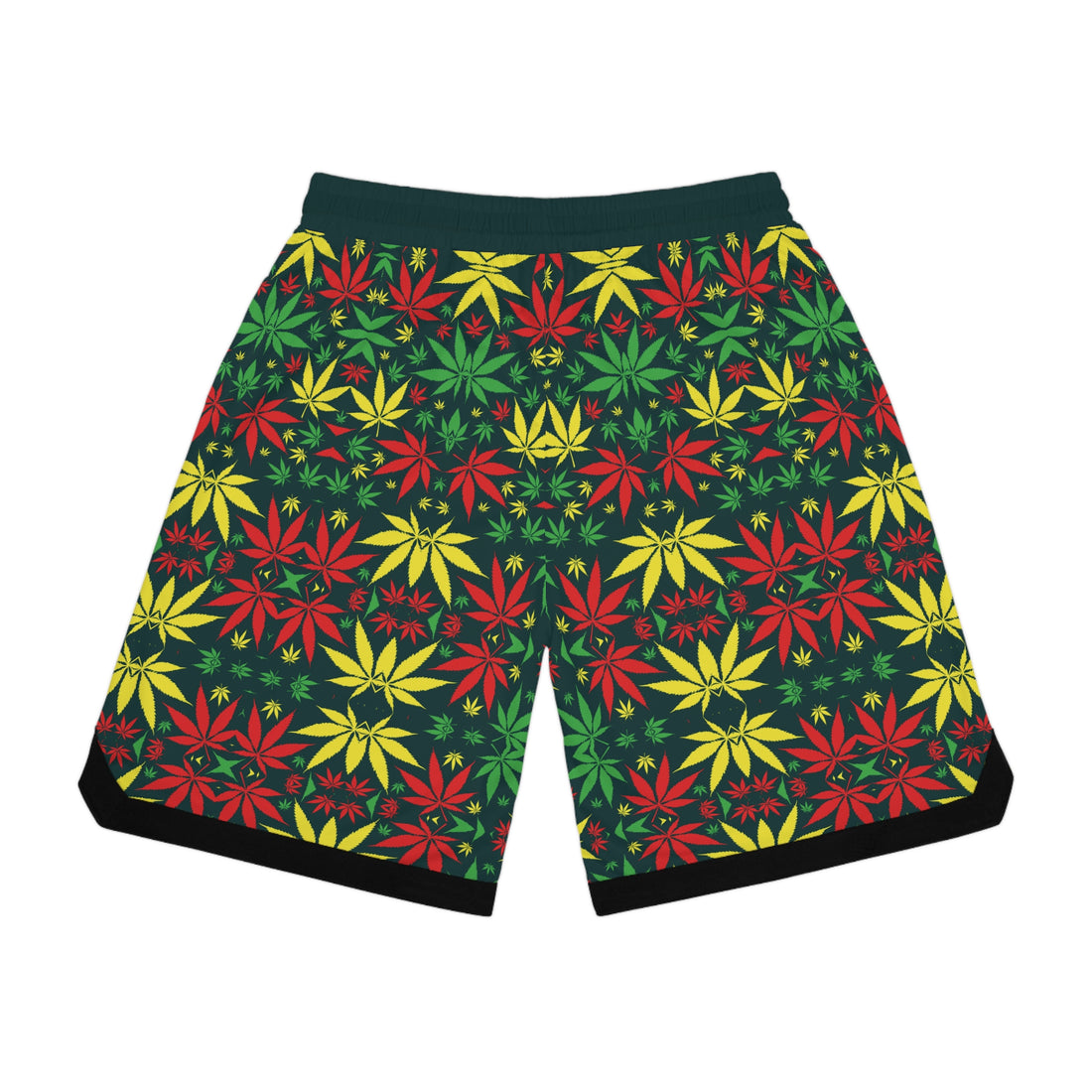 Bottle Green Rasta Toned  Basketball Rib Shorts (AOP)