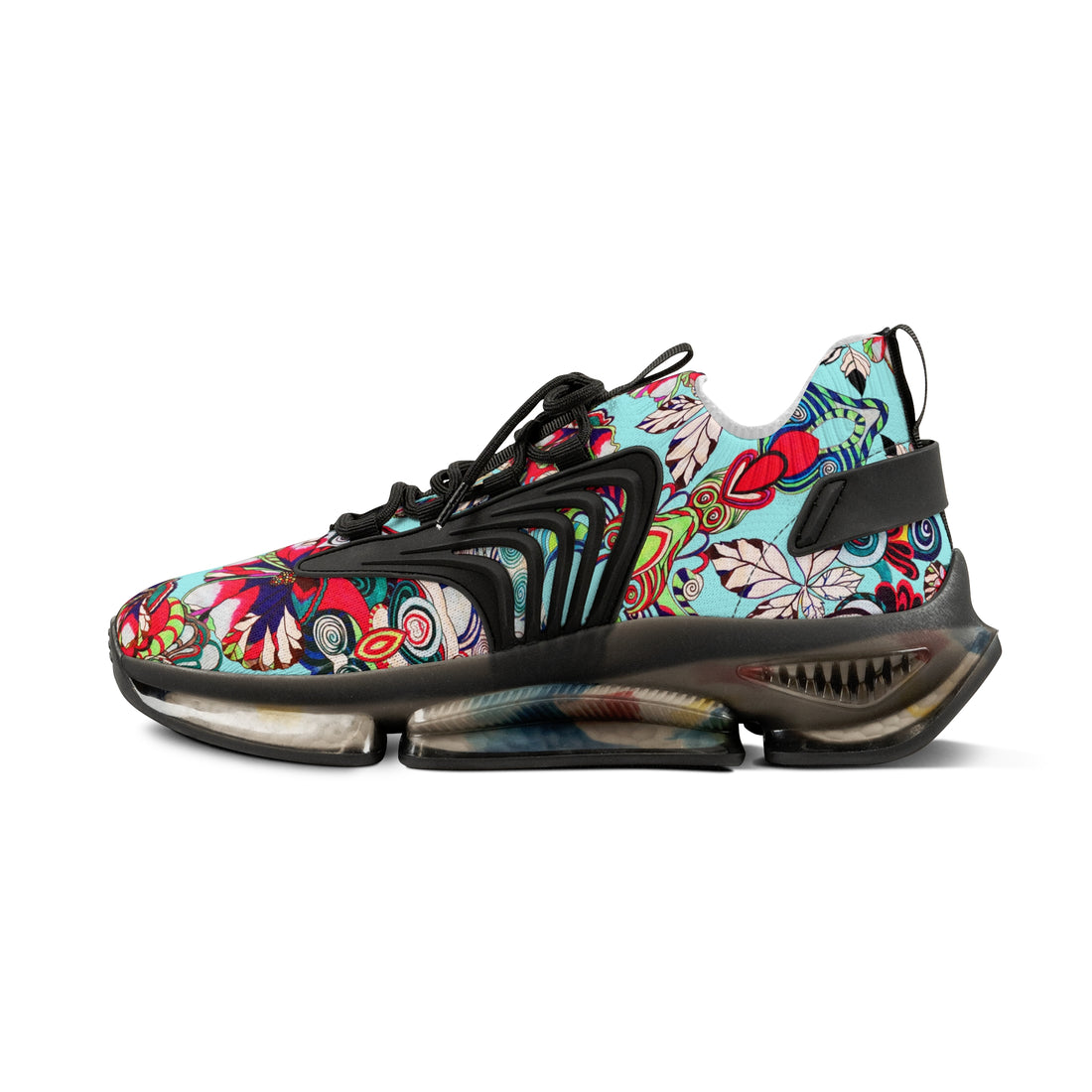 Icy Blue Floral Pop OTT Men's Mesh Knit Sneakers