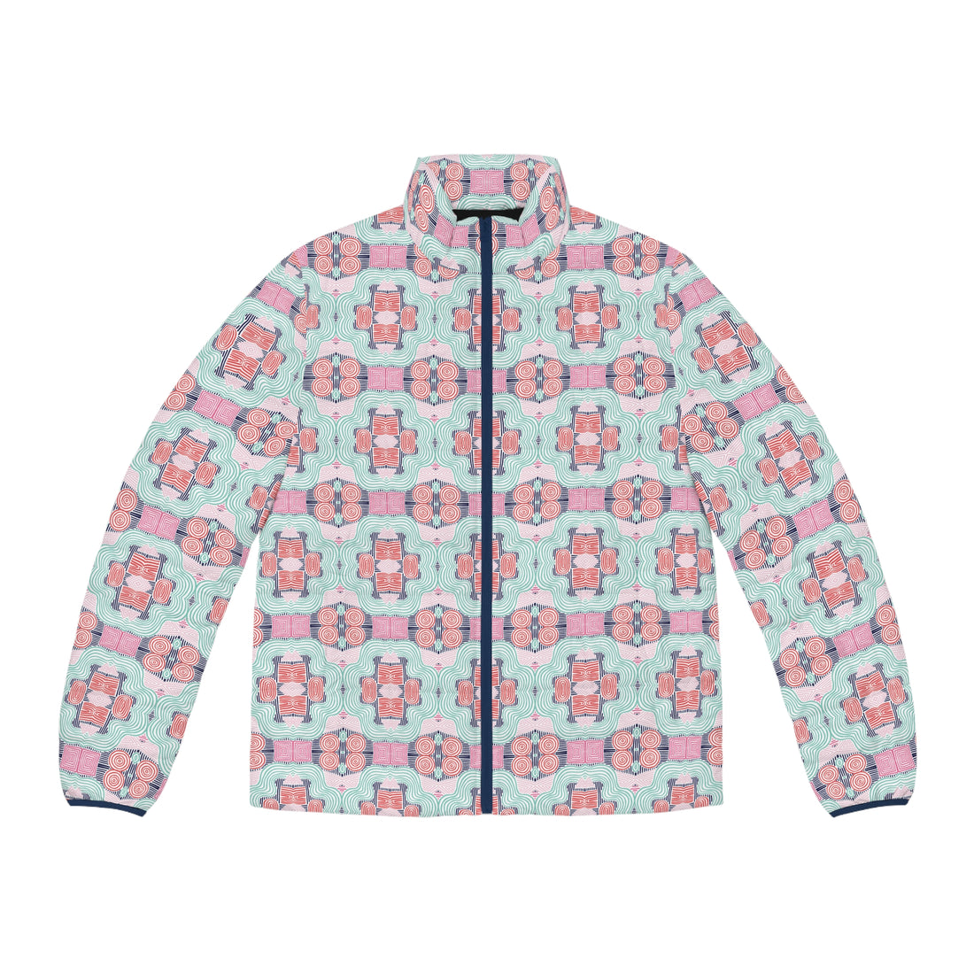 White Men's Geometric Print Puffer Jacket