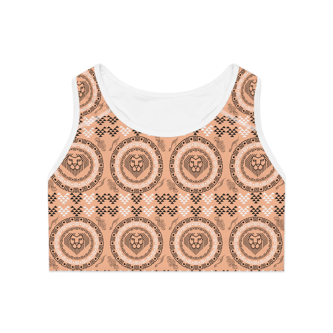 Peach Geo Lion Head Racerback (AOP) Sports Bra