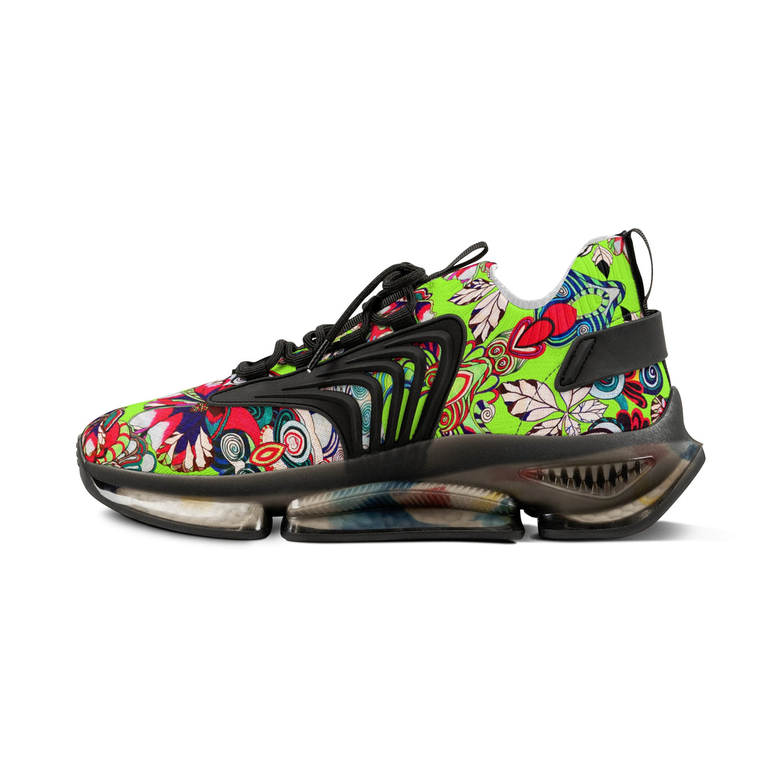 Lime Green Floral Pop OTT Men's Mesh Knit Sneakers