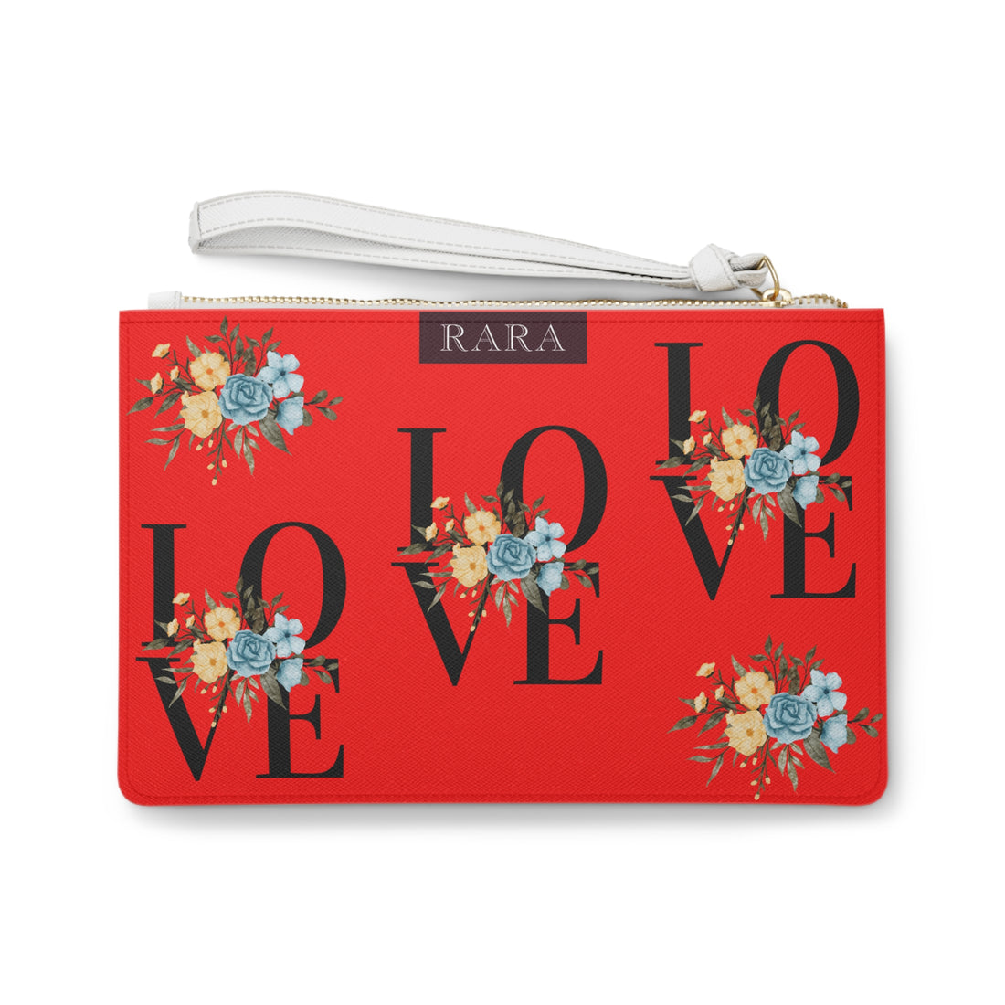 red love typography clutch bag for women