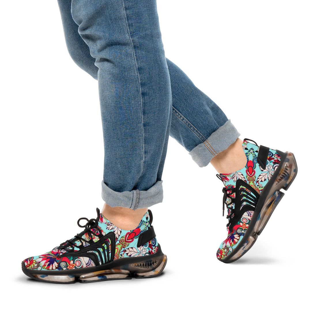 Icy Blue Floral Pop OTT Men's Mesh Knit Sneakers