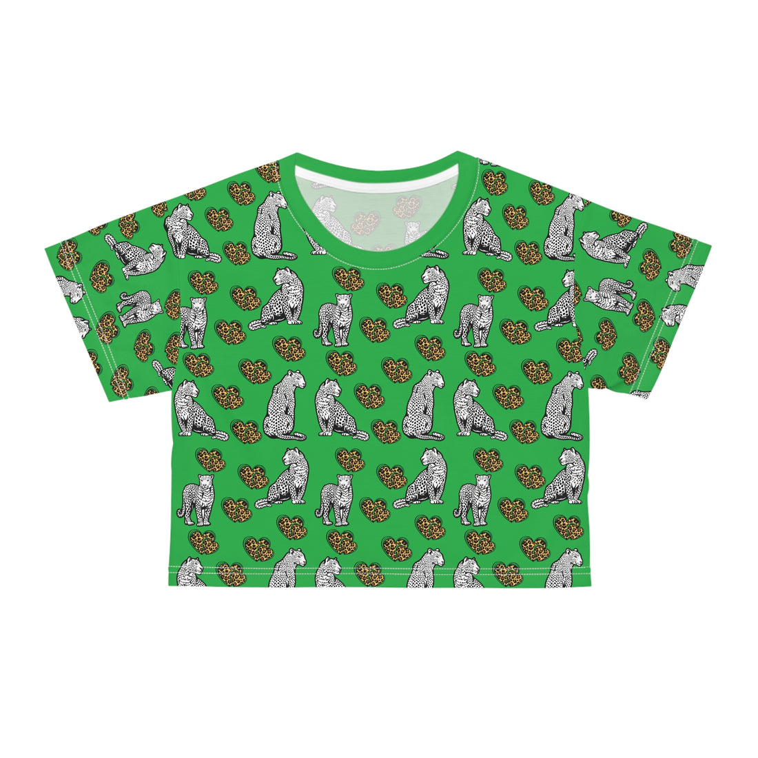 Lawn Green Cheetah Hearts AOP Crop Tee