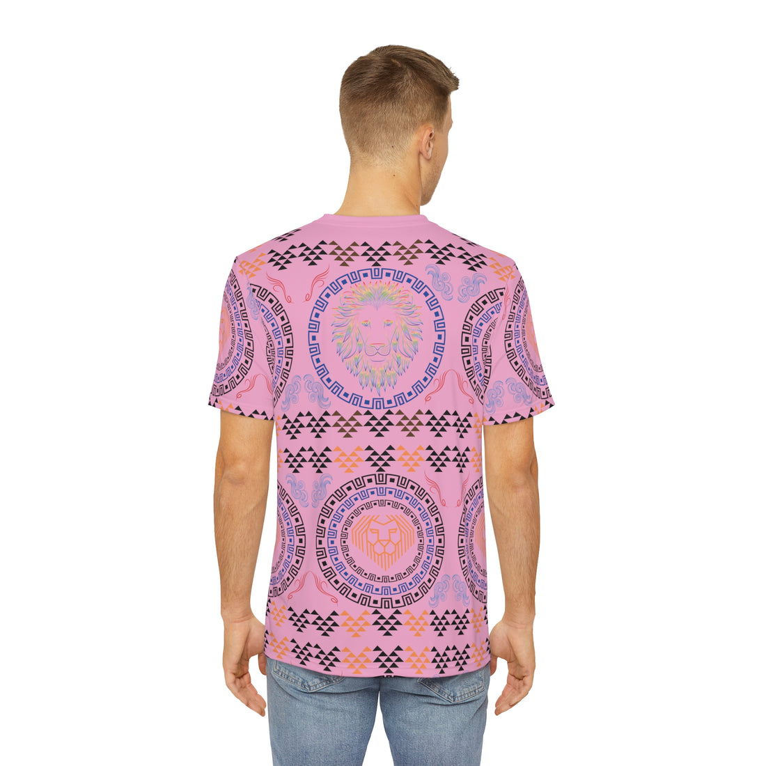 Muted Pink Geo Lion Head Polyester Tee (AOP)