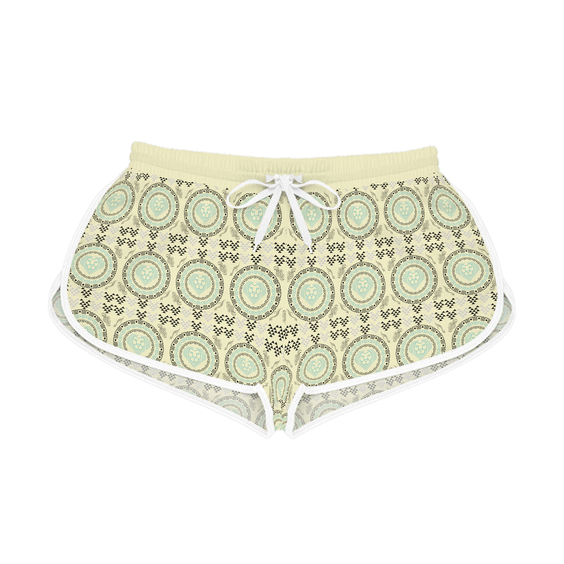 Cream Geo Lion Head Relaxed Gym Shorts