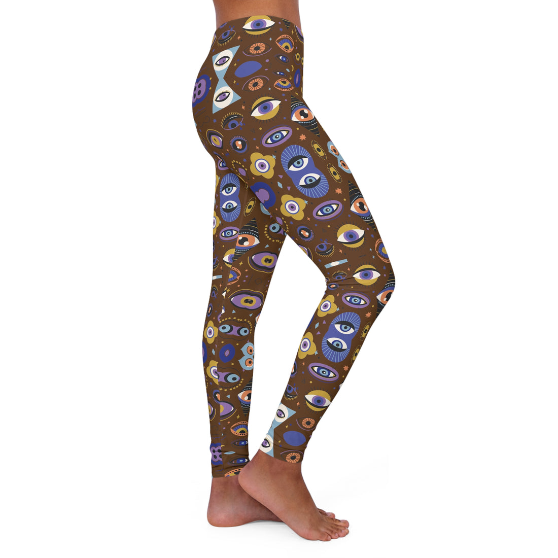 Brown Abstract Evil Eye Spandex Leggings