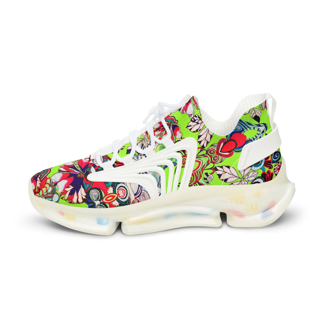 Lime Green Floral Pop OTT Men's Mesh Knit Sneakers