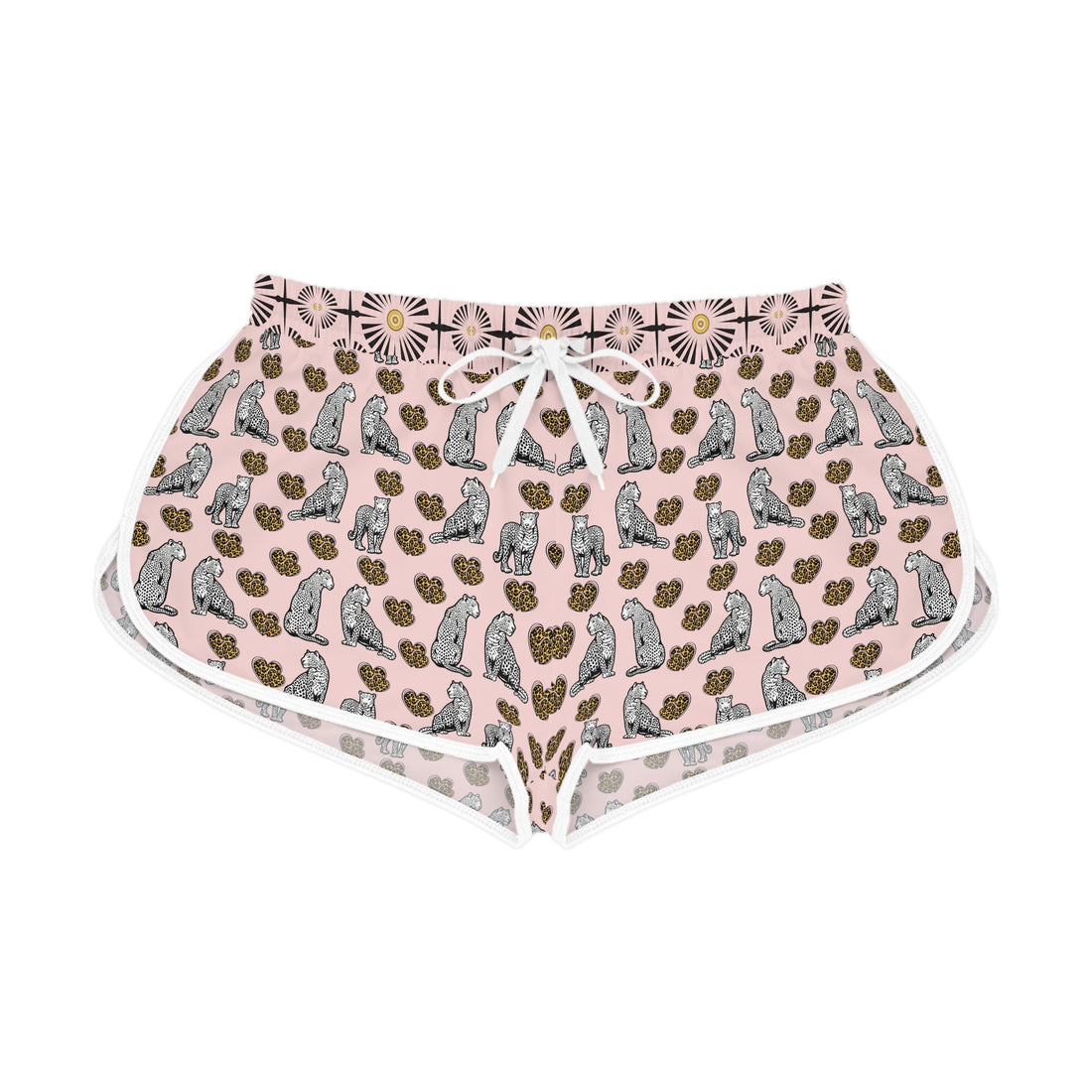 Pale Pink Cheetah Hearts Relaxed Shorts