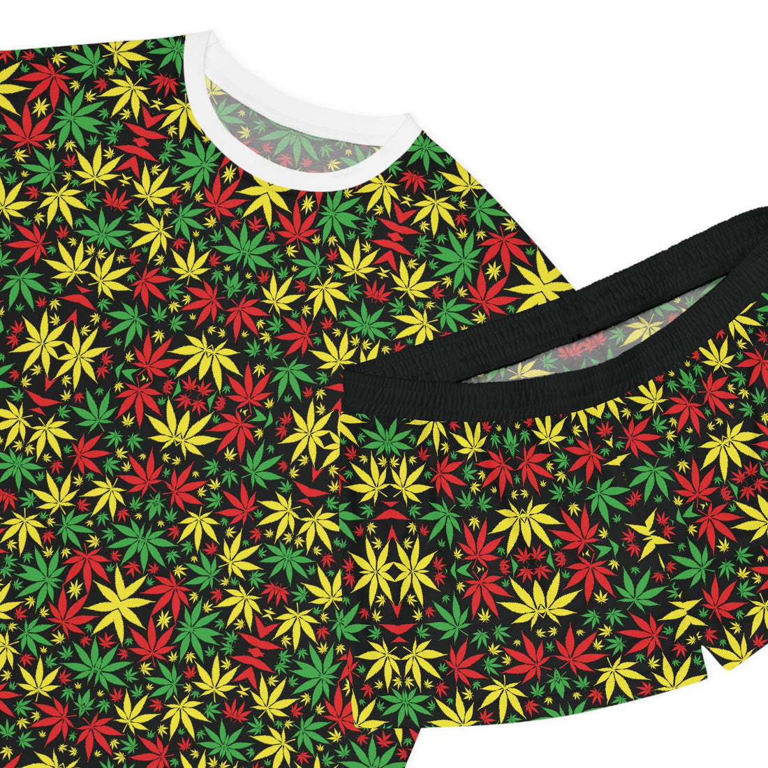 Black Tropical Rasta Toned Short Pajama Set (AOP)