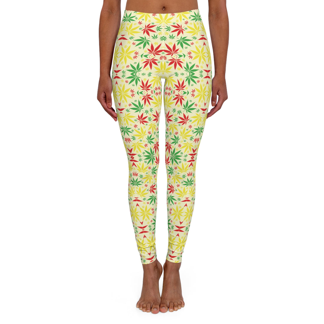 Cream Tropical Rasta Toned Spandex Leggings