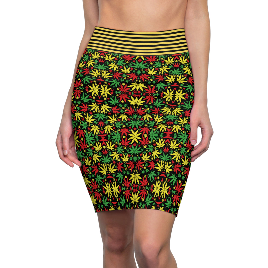 Black Tropical Rasta Toned Pencil Skirt