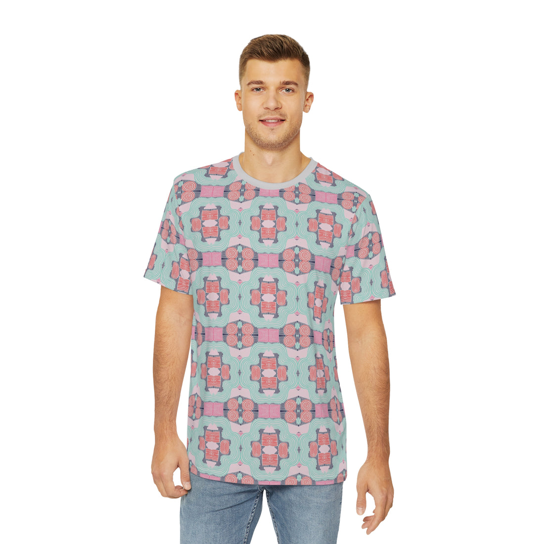 Slate Geometric Print Men's Polyester Tee (AOP)