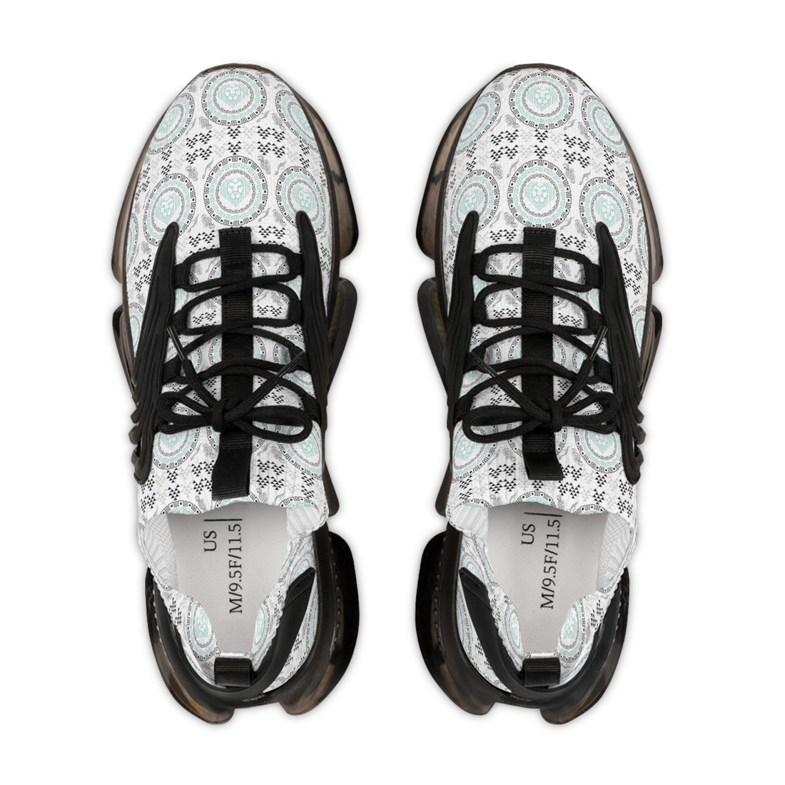White Geo Lion Head Men's Mesh Knit Sneakers