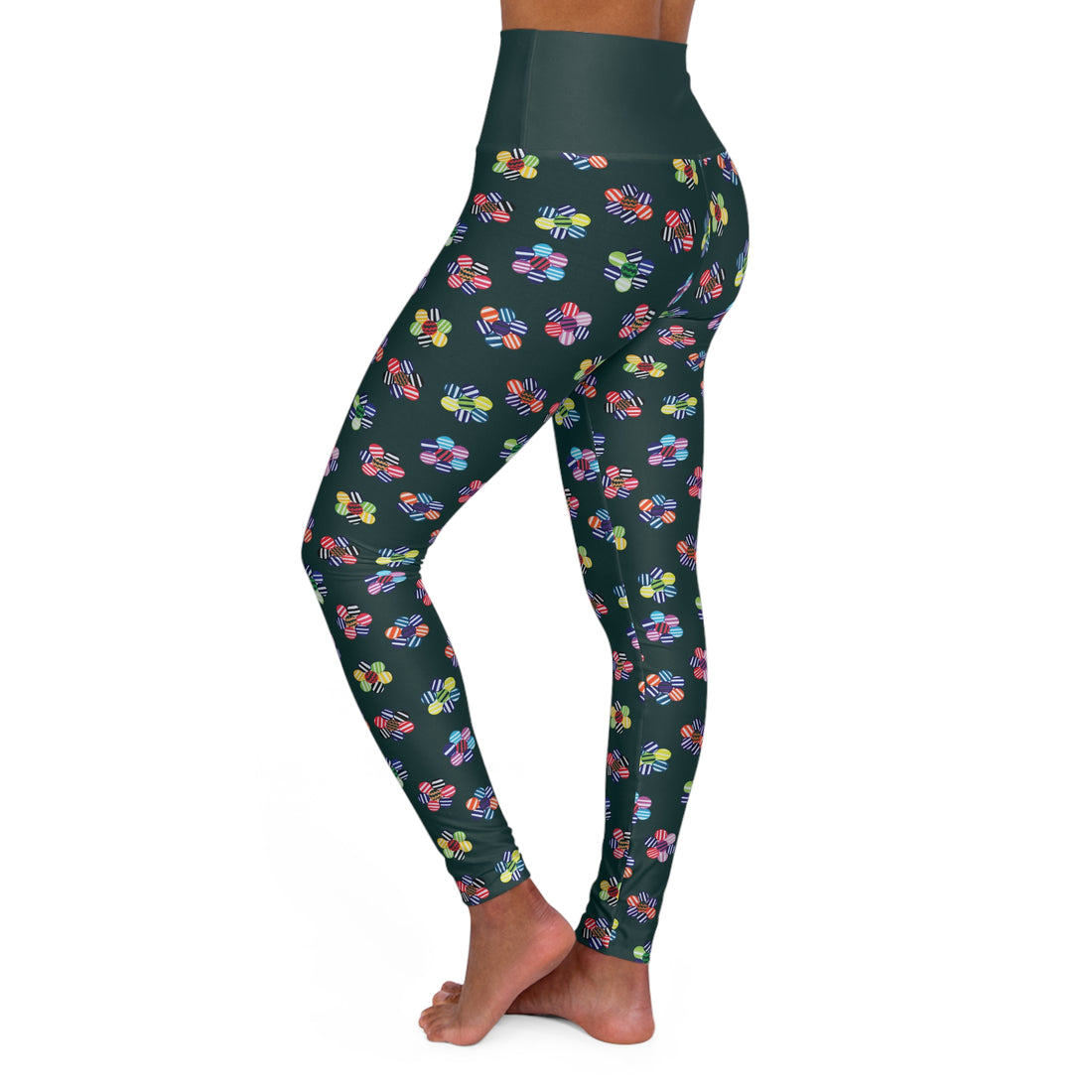 Bottle Green Candy Florals Yoga Leggings