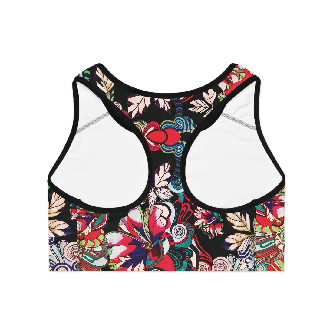 Black Graphic Floral Pop Racer Back (AOP) Sports Bra