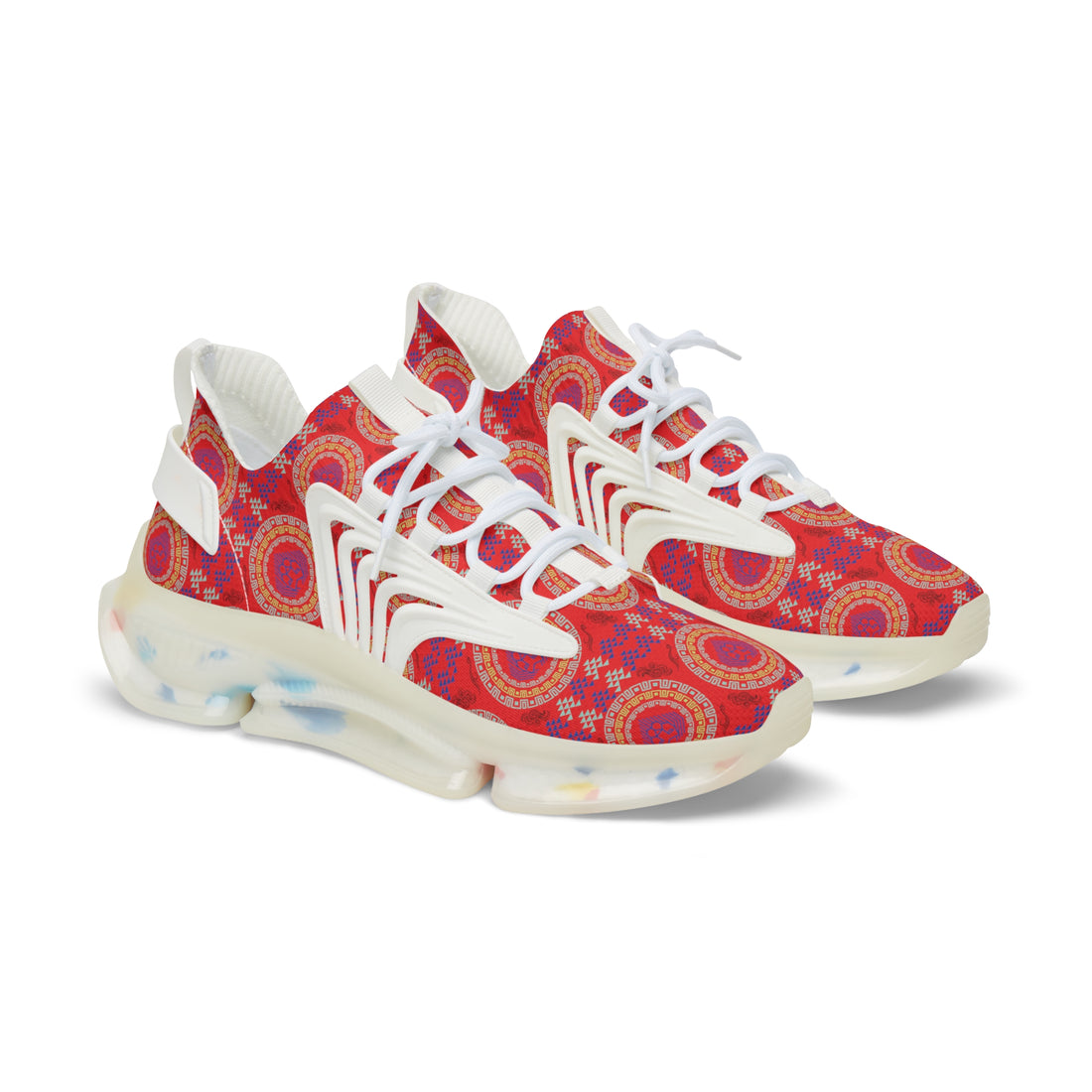 Red Geo Lion Head Men's Mesh Knit Sneakers