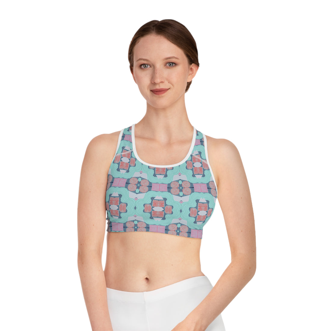 Icy Geometric Print (AOP) Racerback Sports Bra