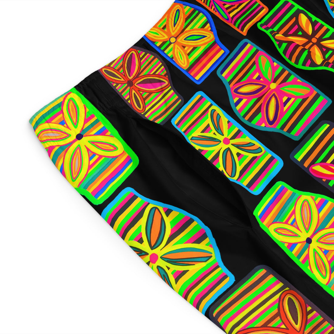 Black Deco Print Men's Board Shorts (AOP)