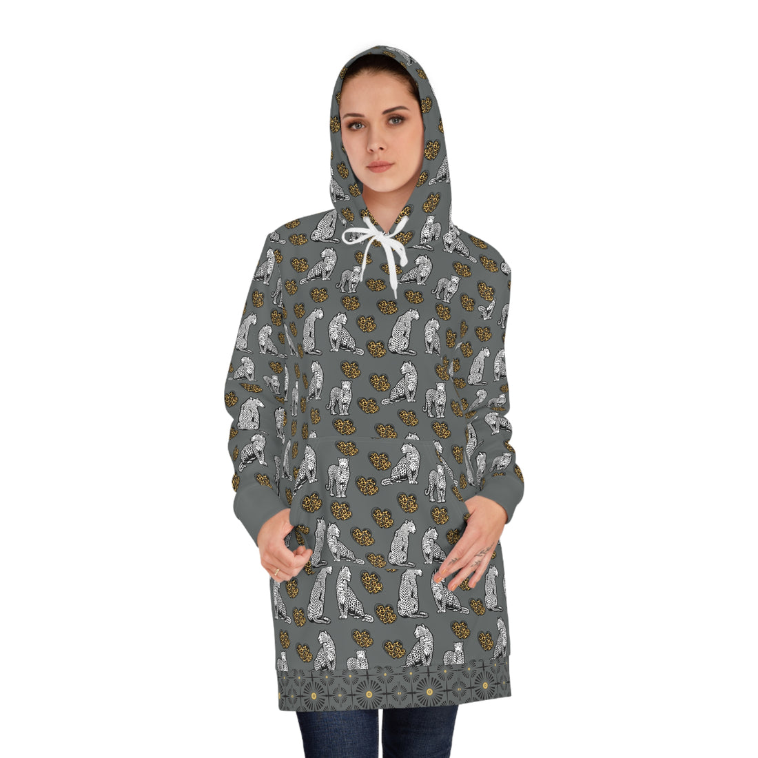Ash Cheetah Hearts Hoodie Dress (AOP)