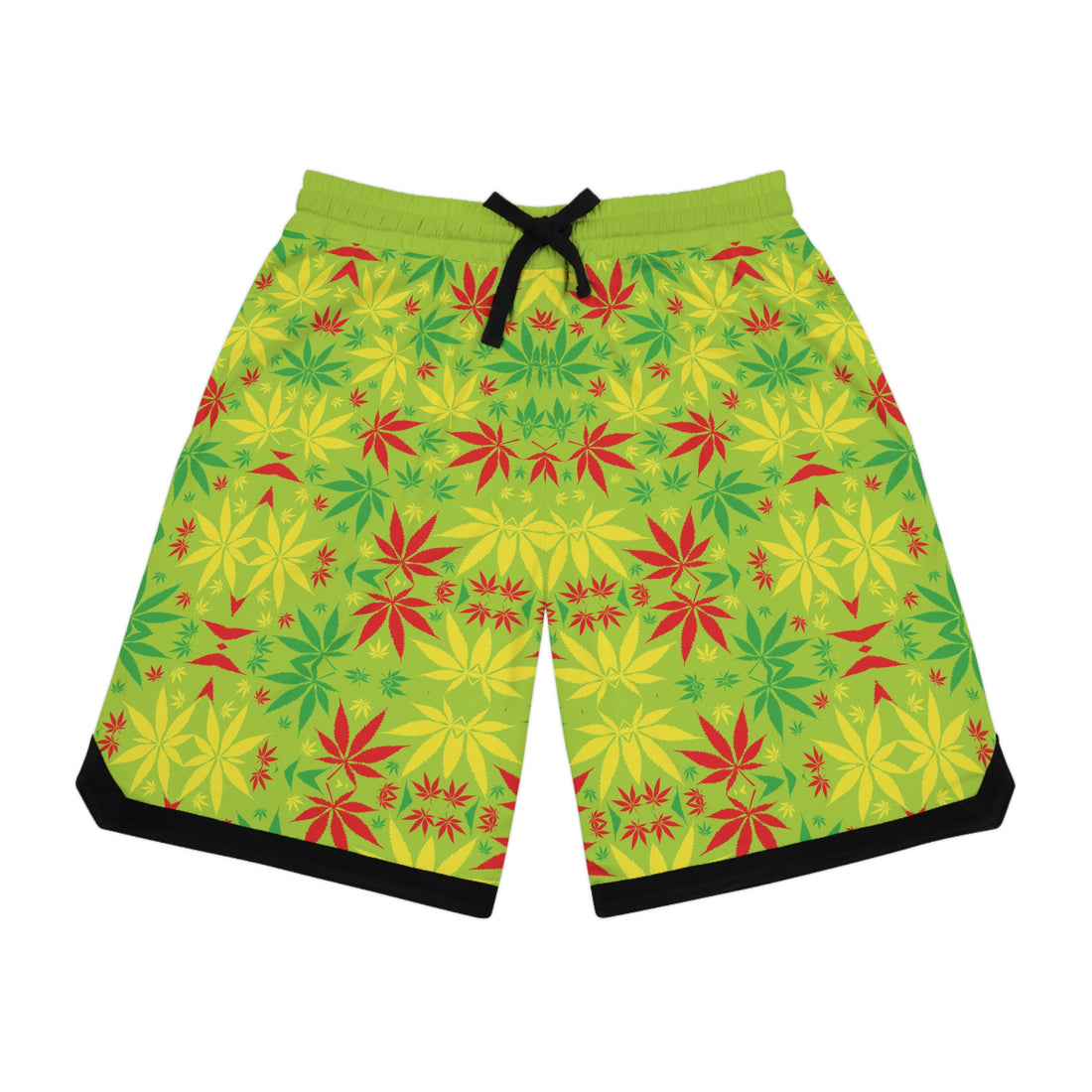 Lime Green Rasta Toned  Basketball Rib Shorts (AOP)