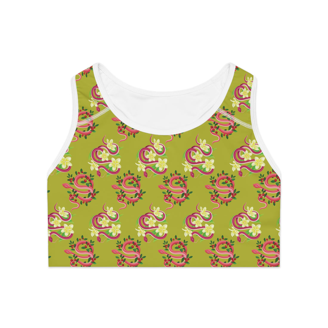 Olive Glow Snake Print (AOP) Racerback Sports Bra