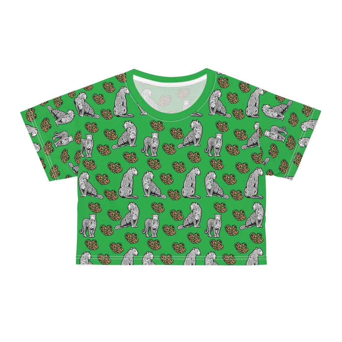 Lawn Green Cheetah Hearts AOP Crop Tee
