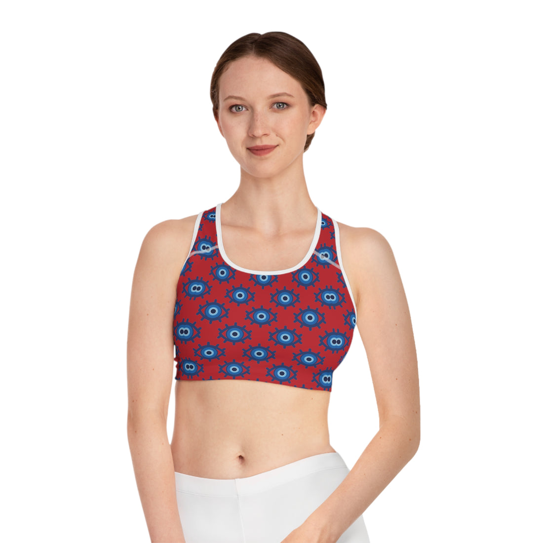 Deep Red Evil Eye (AOP) Sports Bra