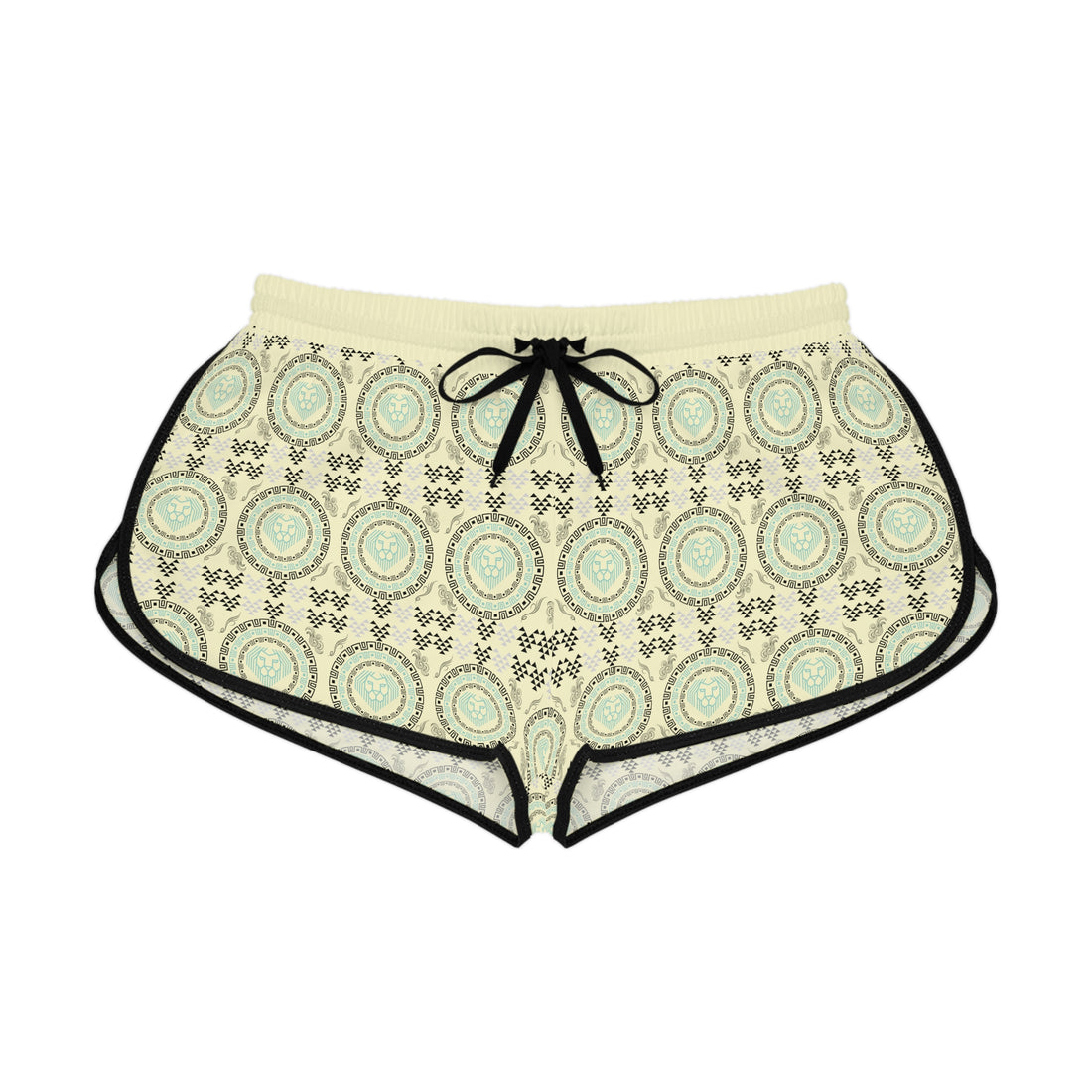 Cream Geo Lion Head Relaxed Gym Shorts